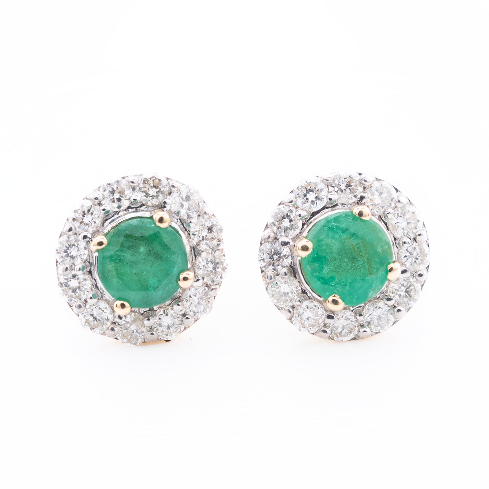14k Yellow Gold 3mm Emerald and Diamond Halo Stud Earrings