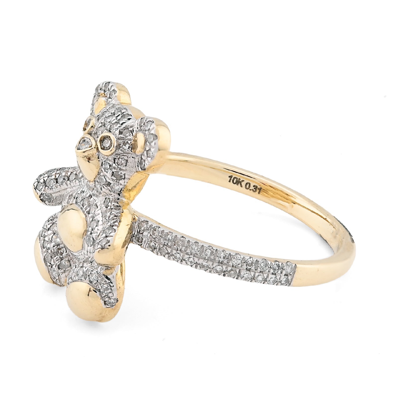 10K 0.31CT Natural Diamond Teddy Bear Women Ring - Elite Jewelers - Rings