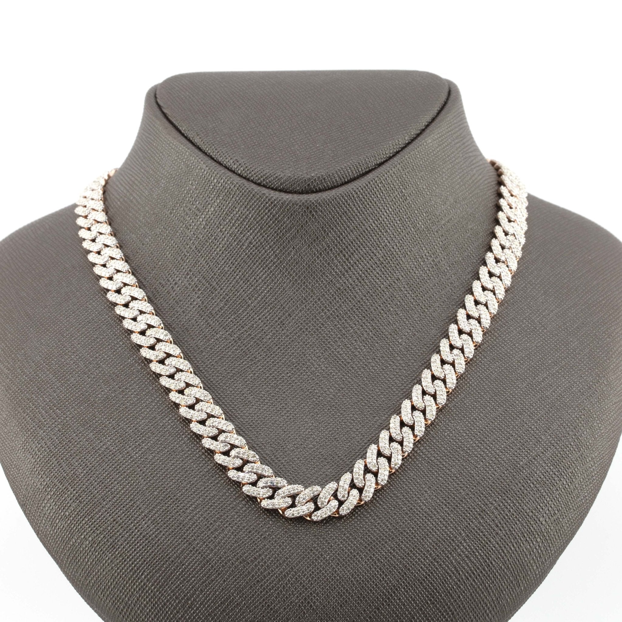 10k 2 Row Rose Gold Pave Cuban Chain (8mm, 22") - Elite Jewelers - Necklaces & Chains