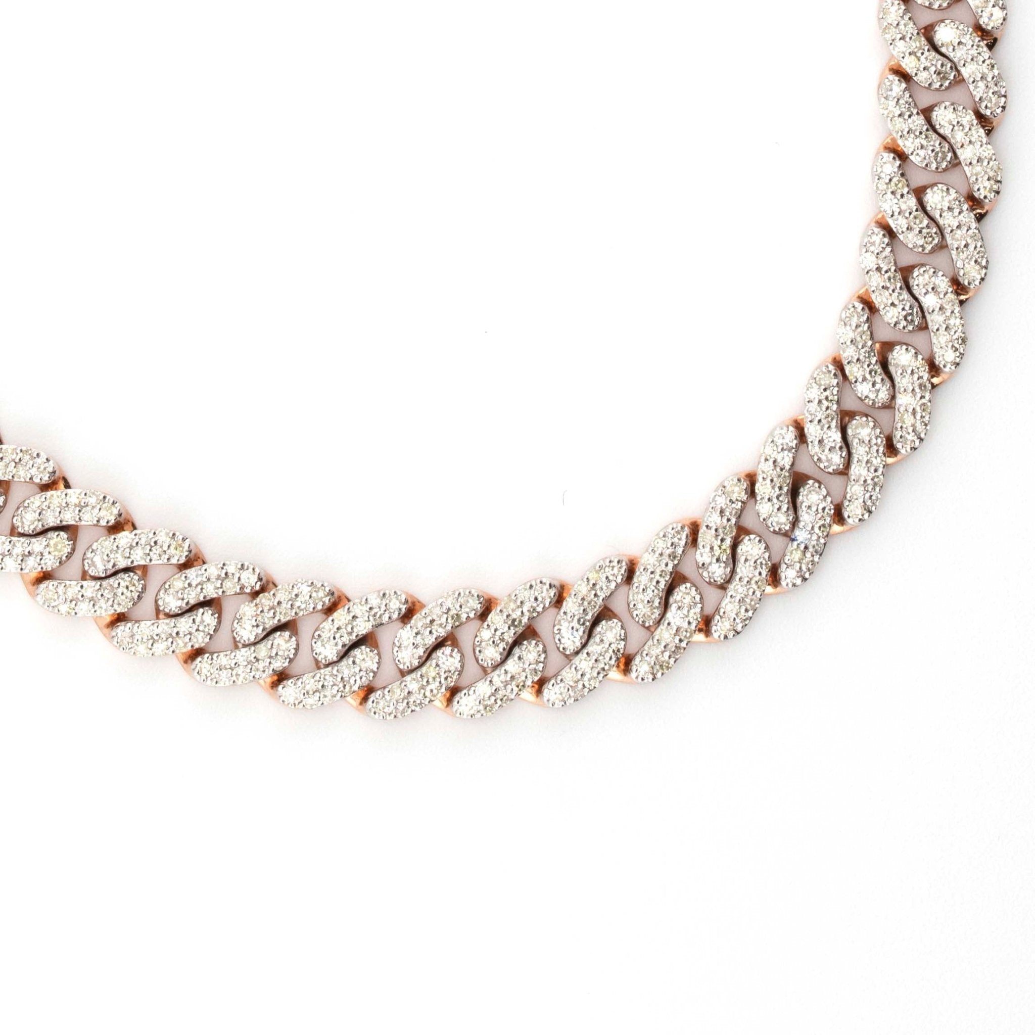10k 2 Row Rose Gold Pave Cuban Chain (8mm, 22") - Elite Jewelers - Necklaces & Chains