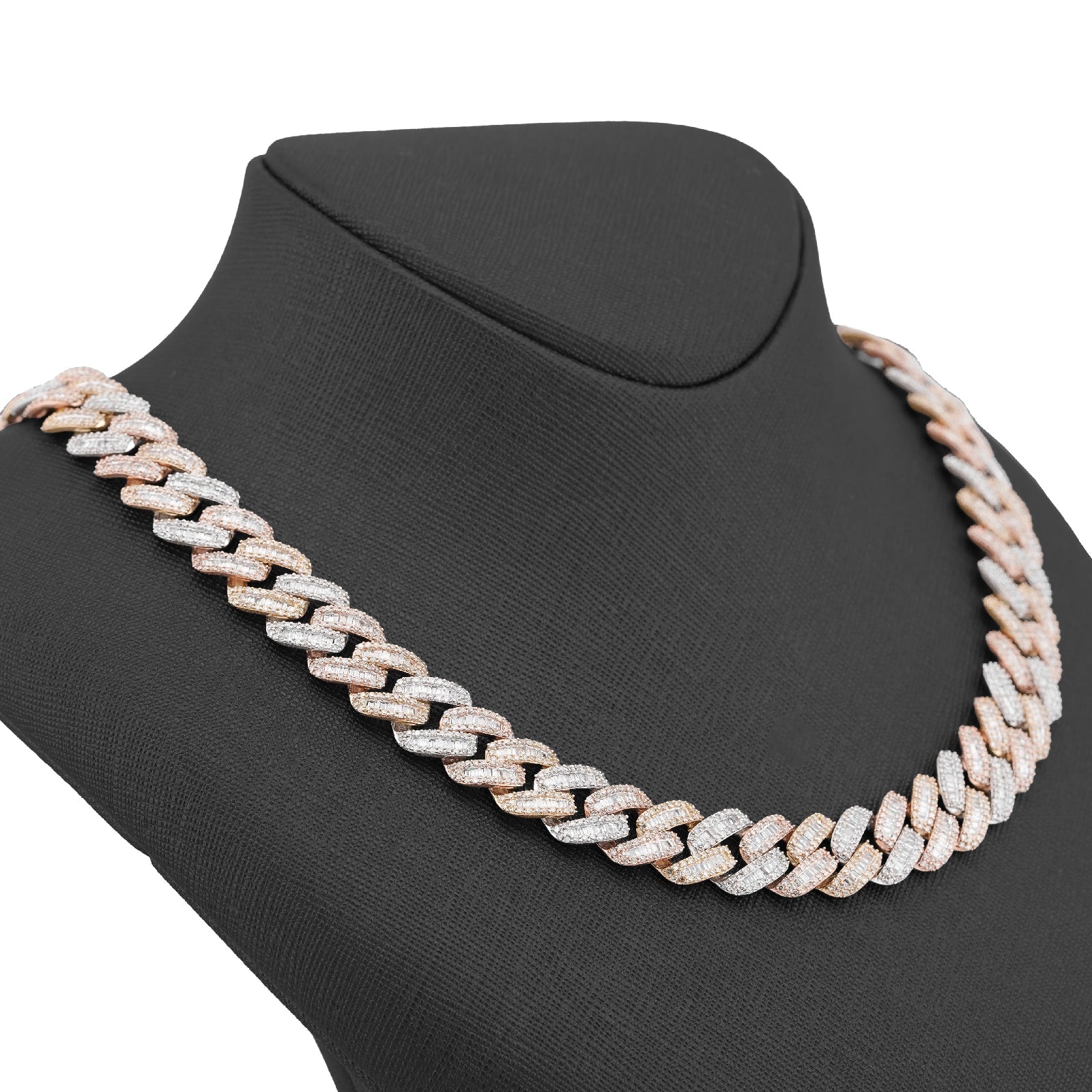 10K 3-Tone Yellow/White/Rose Gold 26CT Natural Diamond Round/Baguette 13MM Chain Men 22" Necklace - Elite Jewelers-Necklaces