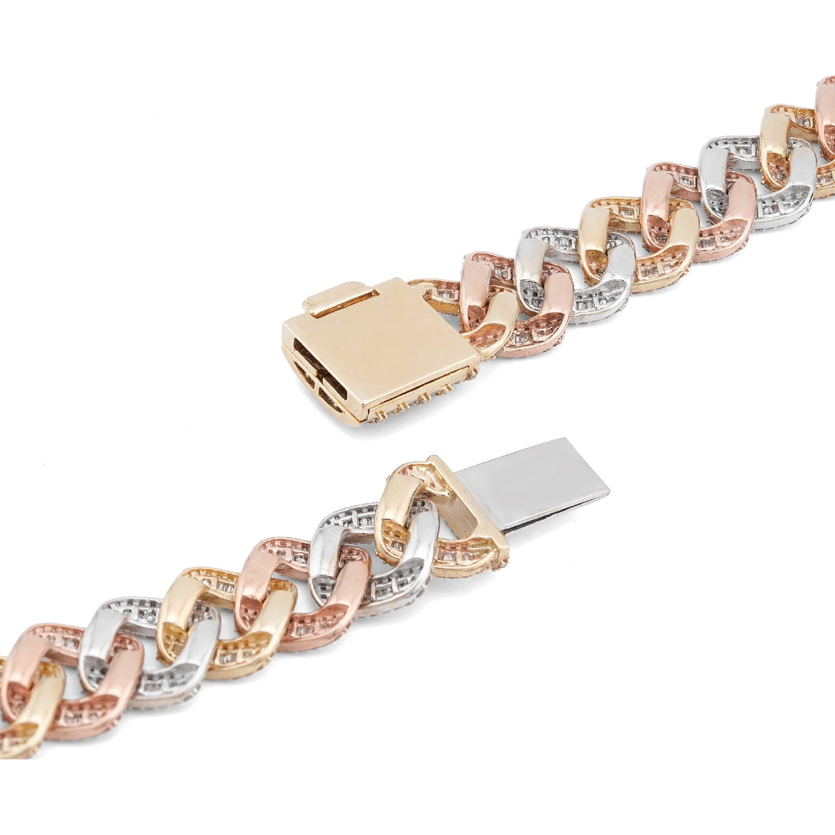 10K 3-Tone Yellow/White/Rose Gold 26CT Natural Diamond Round/Baguette 13MM Chain Men 22" Necklace - Elite Jewelers-Necklaces