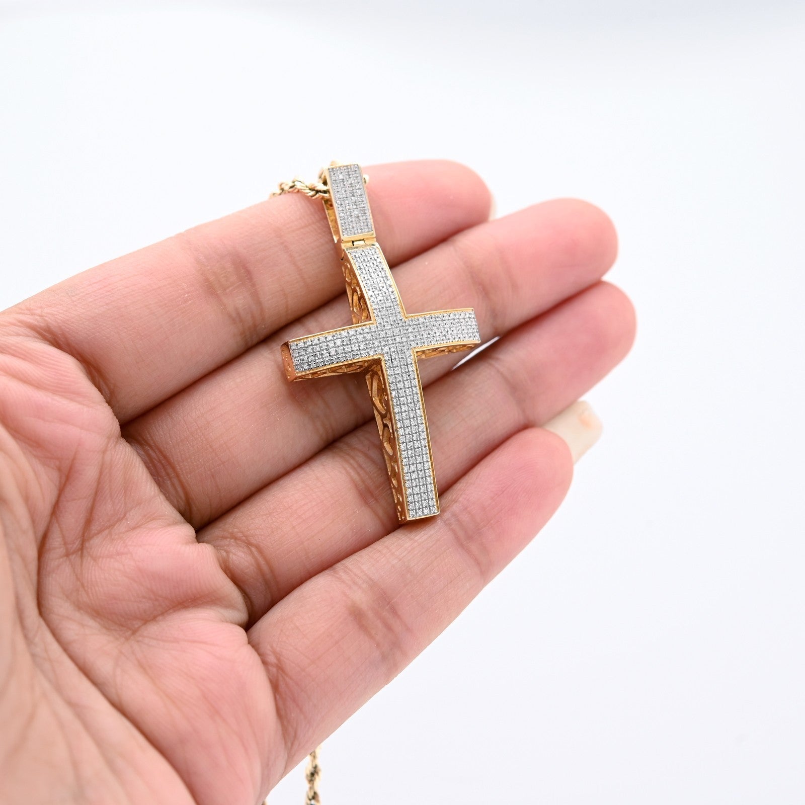 10k Gold 0.6CTW Natural Diamond Cross Pendant 6.6g Religious Charm - Big Bail - Elite Jewelers - Charms & Pendants