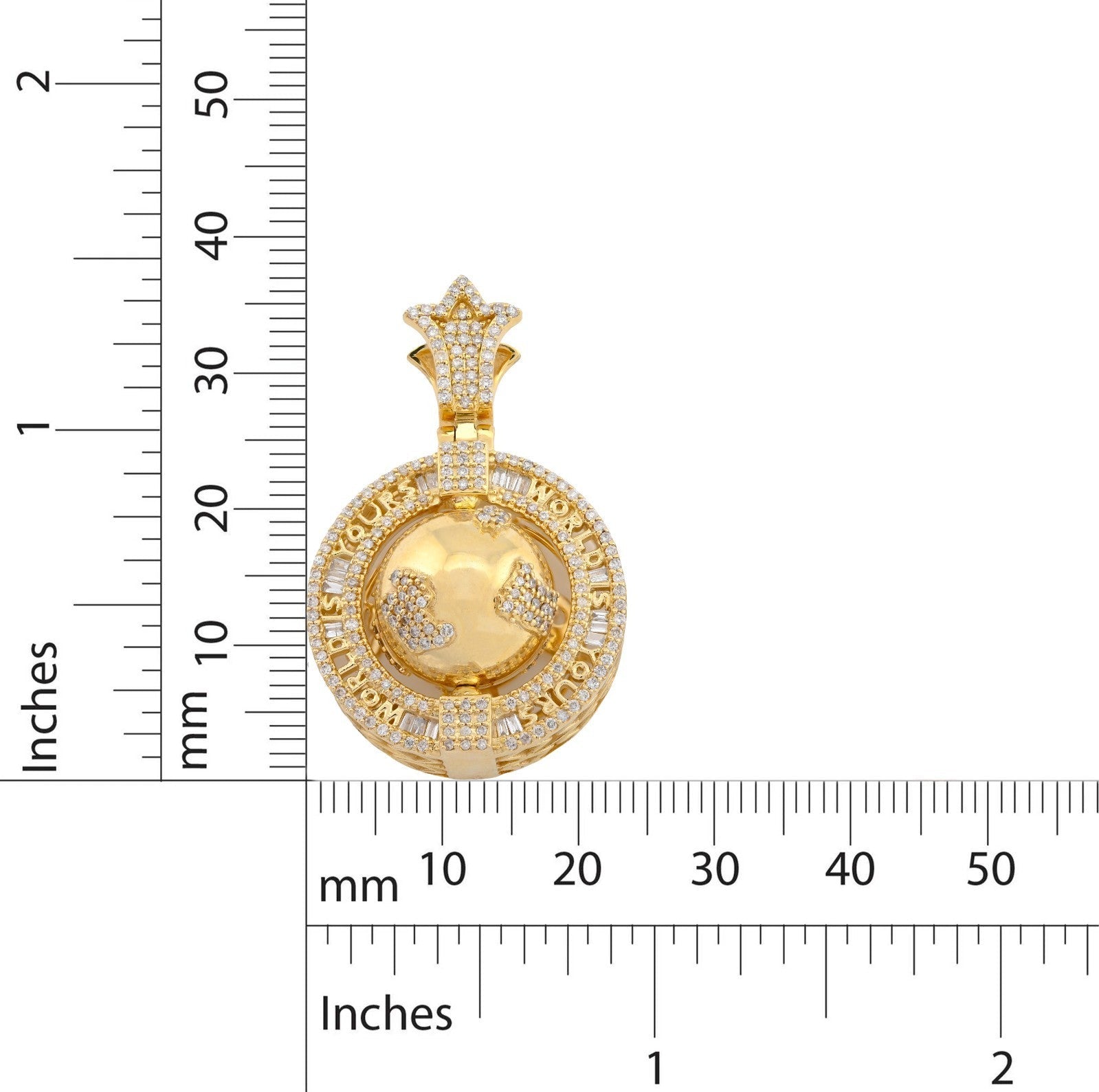 10k Gold 1.7 CTW Round/Baguette Diamond "World Is Yours" Rotating Globe Pendant - Elite Jewelers - Charms & Pendants