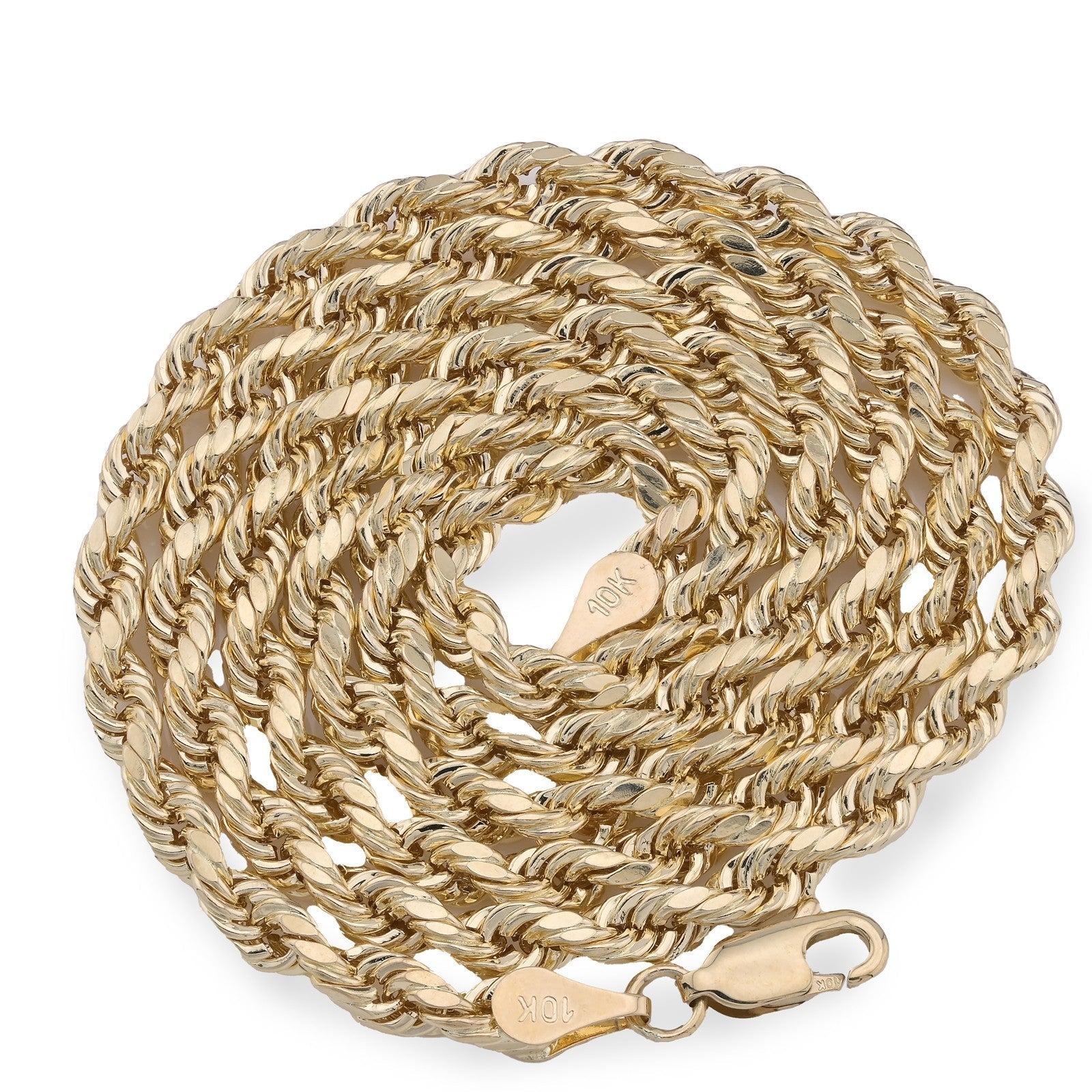 10k Real Yellow Gold 4mm Diamond Cut Rope Chain Necklace Lobster Clasp 7 - Elite Jewelers - Necklaces & Chains