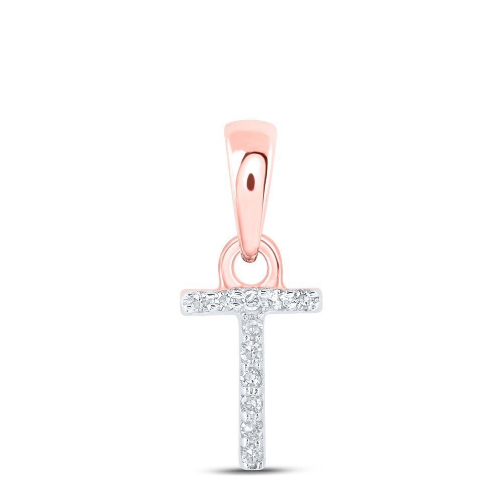 10k Rose Gold 0.02 CTW Natural Diamond Initial "T" Letter Charm 0.27g Pendant - Elite Jewelers - Charms & Pendants