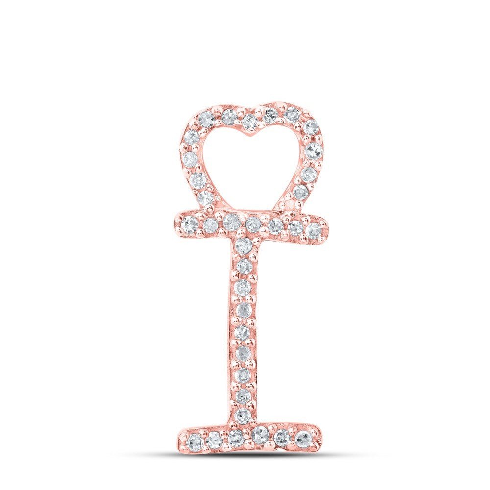 10k Rose Gold 0.11CTW Natural Diamond Initial "I" Charm 0.86g Alphabet Pendant - Elite Jewelers - Charms & Pendants