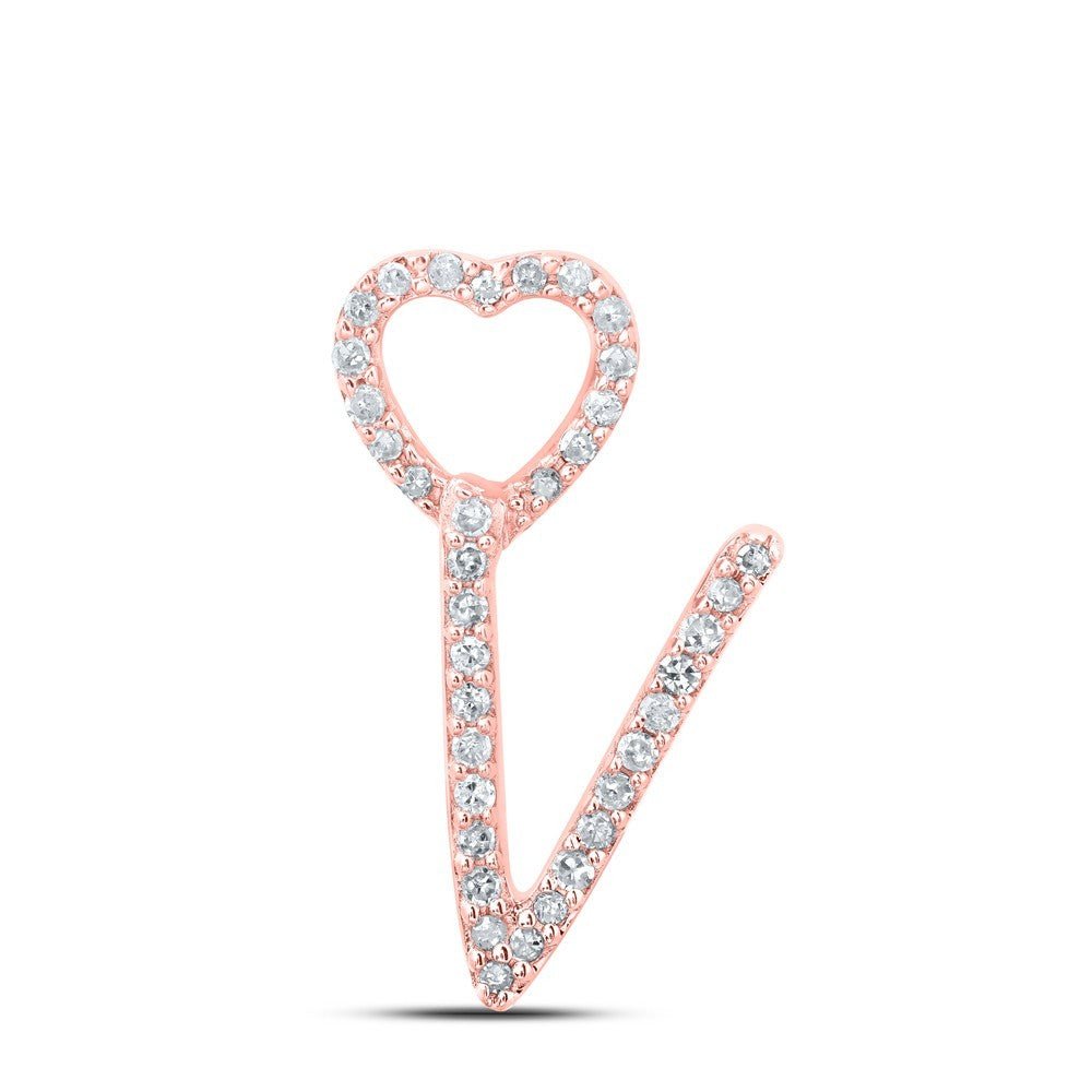 10k Rose Gold 0.11CTW Natural Diamond Initial "V" Charm 0.79g Alphabet Pendant - Elite Jewelers - Charms & Pendants
