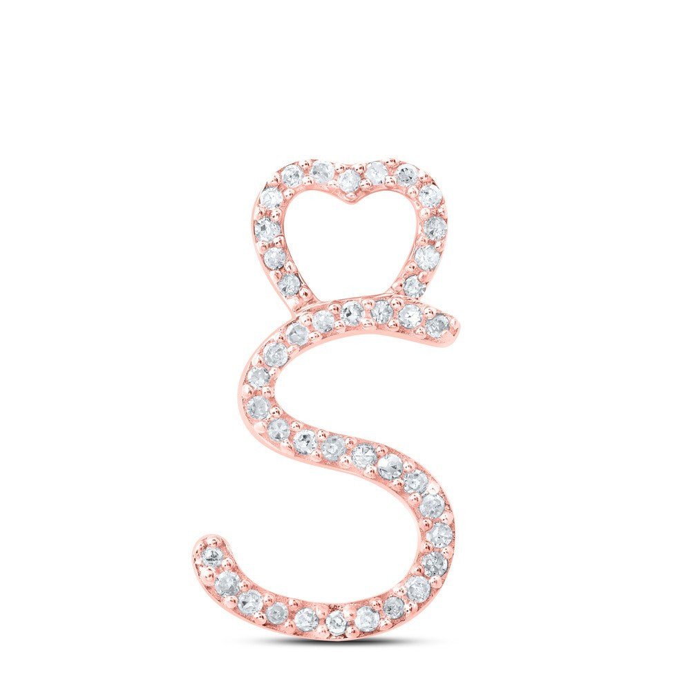 10k Rose Gold 0.12CTW Natural Diamond Initial "S" Charm 0.9g Alphabet Pendant - Elite Jewelers - Charms & Pendants