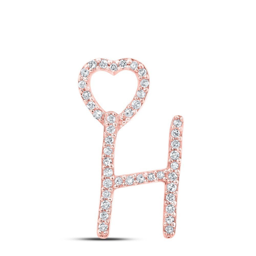 10k Rose Gold 0.13CTW Natural Diamond Initial "H" Charm 0.9g Alphabet Pendant - Elite Jewelers - Charms & Pendants