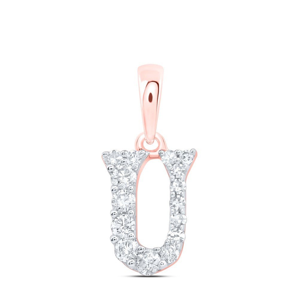 10k Rose Gold 0.14CTW Natural Diamond Initial "U" Charm 0.37g Alphabet Pendant - Elite Jewelers - Charms & Pendants