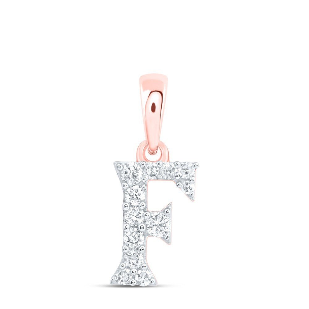 10k Rose Gold 0.1CTW Natural Diamond Initial "F" Charm 0.36g Alphabet Pendant - Elite Jewelers - Charms & Pendants