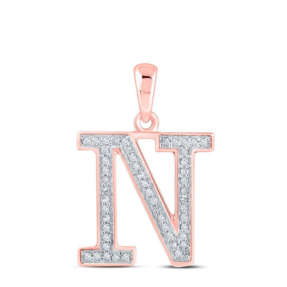 10k Rose Gold 0.1CTW Natural Diamond Initial "N" Charm 0.8g Alphabet Pendant - Elite Jewelers - Charms & Pendants