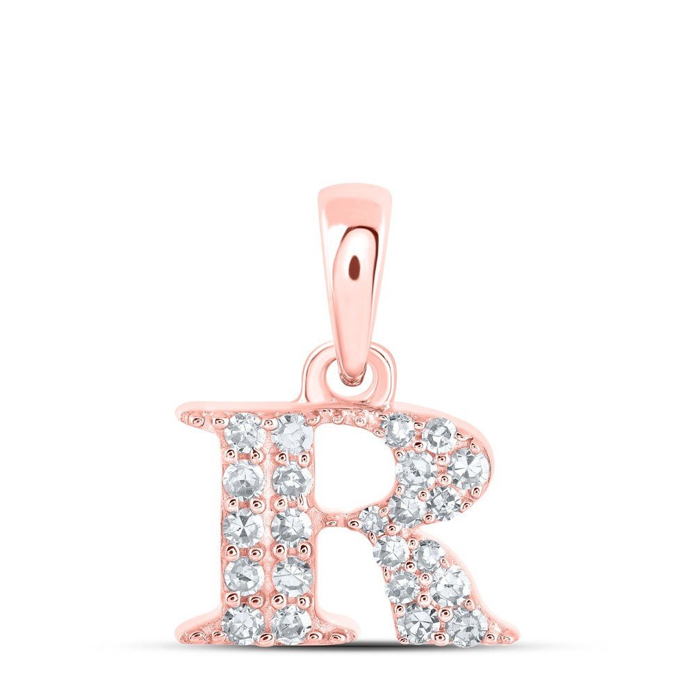 10k Rose Gold 0.1CTW Natural Diamond Initial "R" Charm 0.51g Alphabet Pendant - Elite Jewelers - Charms & Pendants