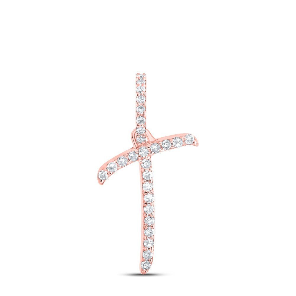 10k Rose Gold 0.1CTW Natural Diamond Initial "T" Charm 0.8g Alphabet Pendant - Elite Jewelers - Charms & Pendants