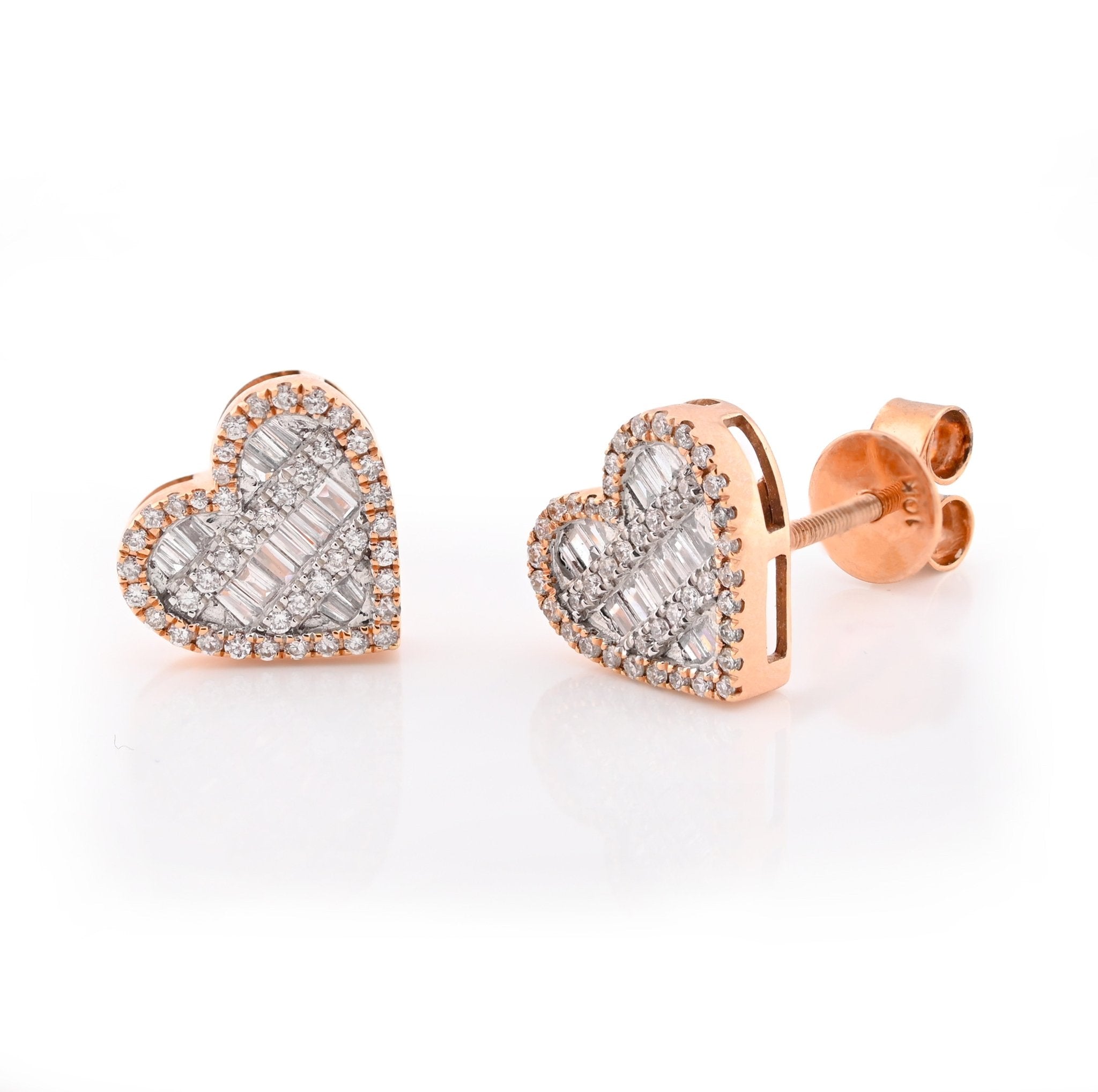 10K Rose Gold 0.40CT Natural Diamond Round/Baguette Heart Shape Women Earrings - Elite Jewelers - Earrings
