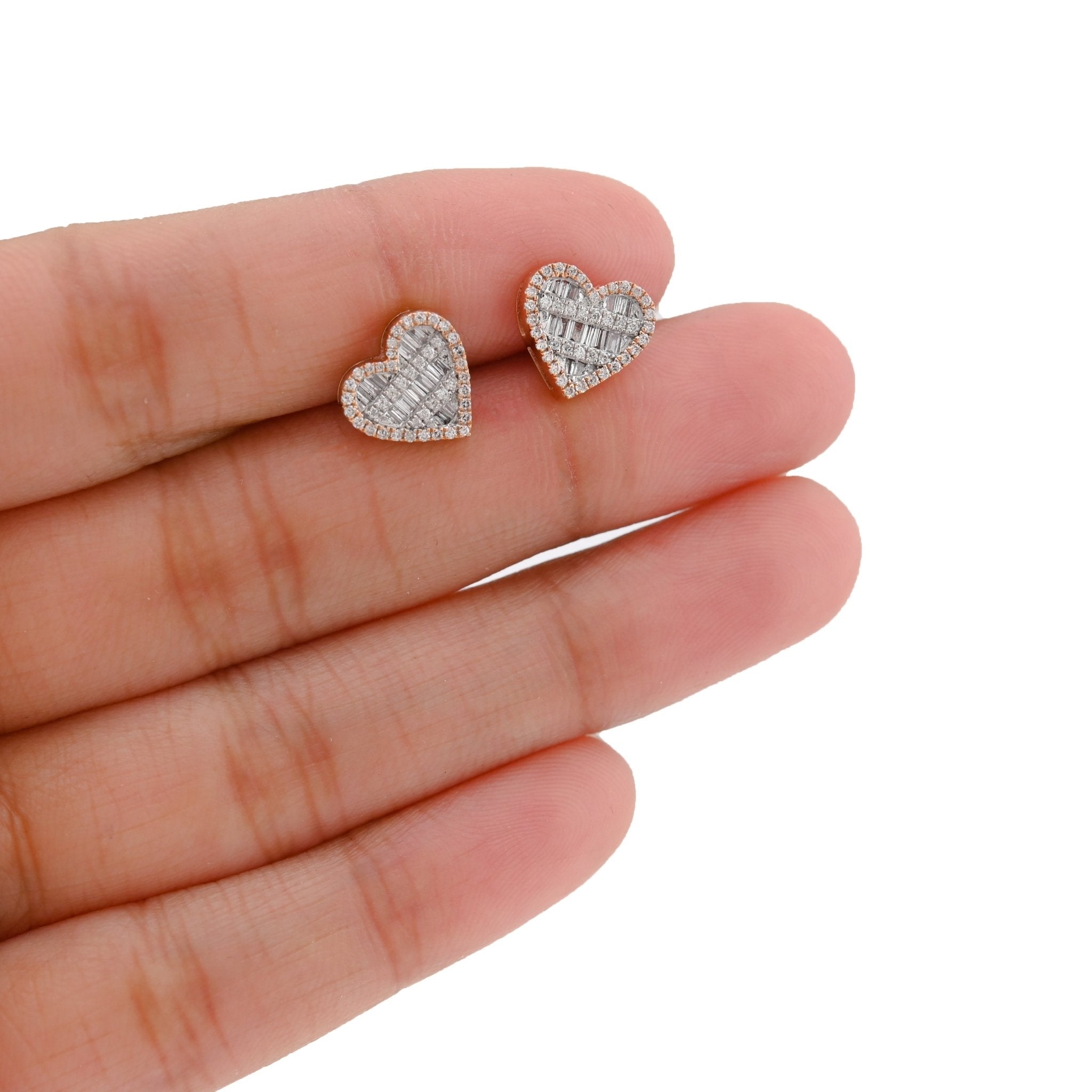 10K Rose Gold 0.40CT Natural Diamond Round/Baguette Heart Shape Women Earrings - Elite Jewelers - Earrings