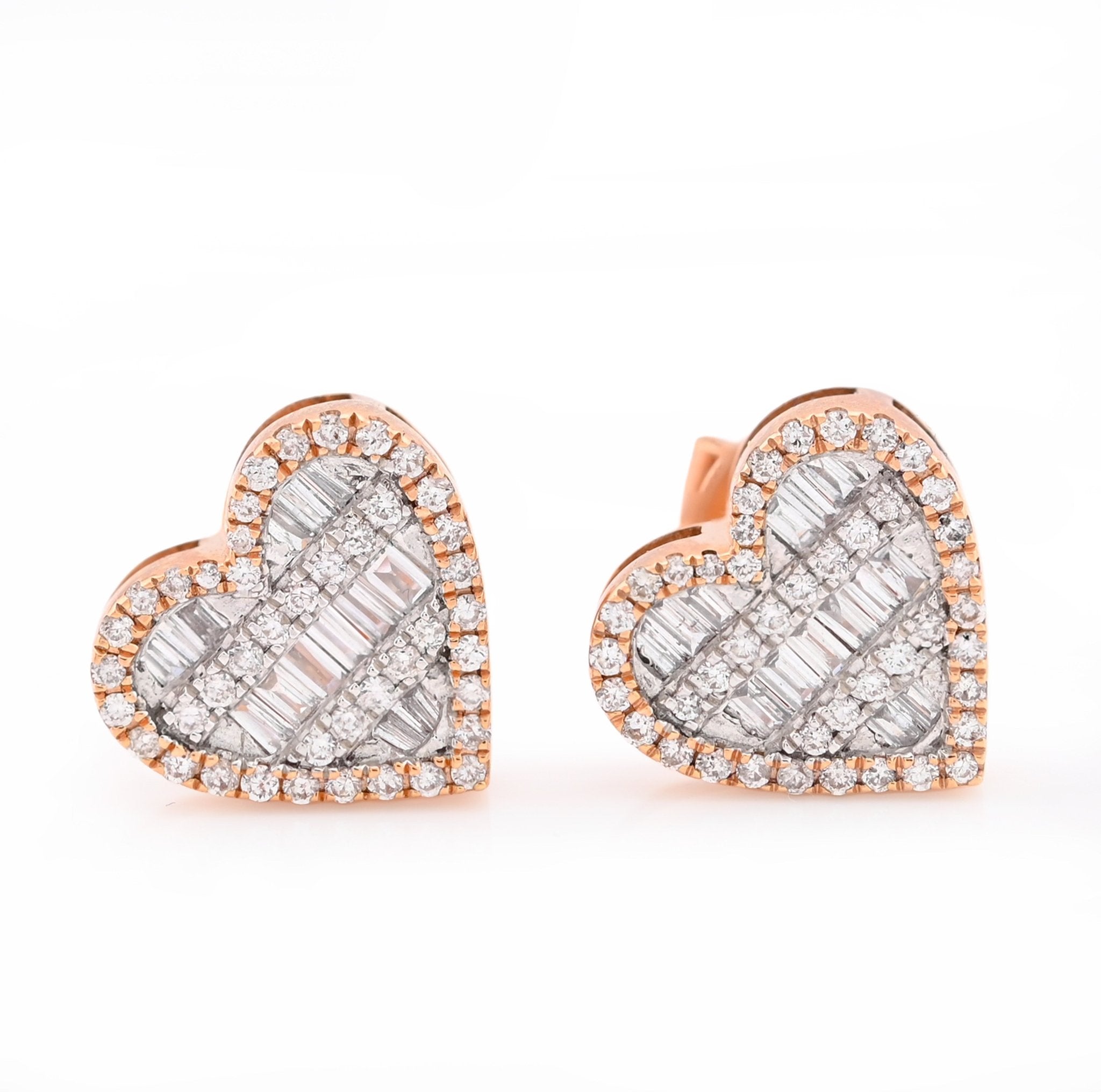 10K Rose Gold 0.40CT Natural Diamond Round/Baguette Heart Shape Women Earrings - Elite Jewelers - Earrings