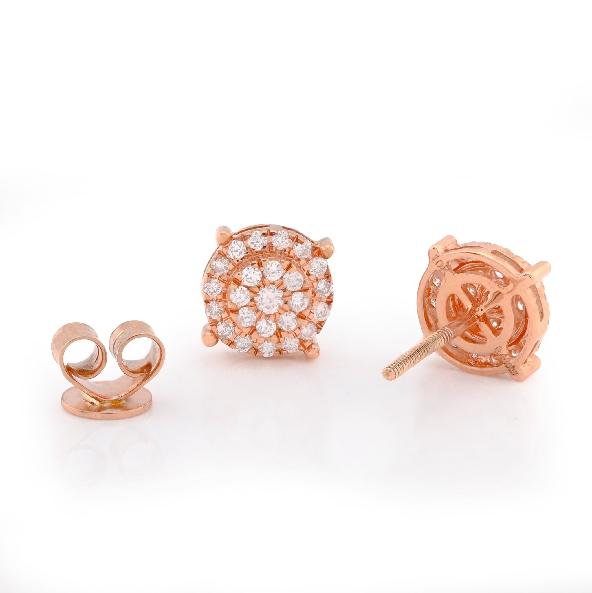 10K Rose Gold 0.44CT Round Natural Diamond Flower Cluster Halo Earrings Men Women Studs - Elite Jewelers - Earrings
