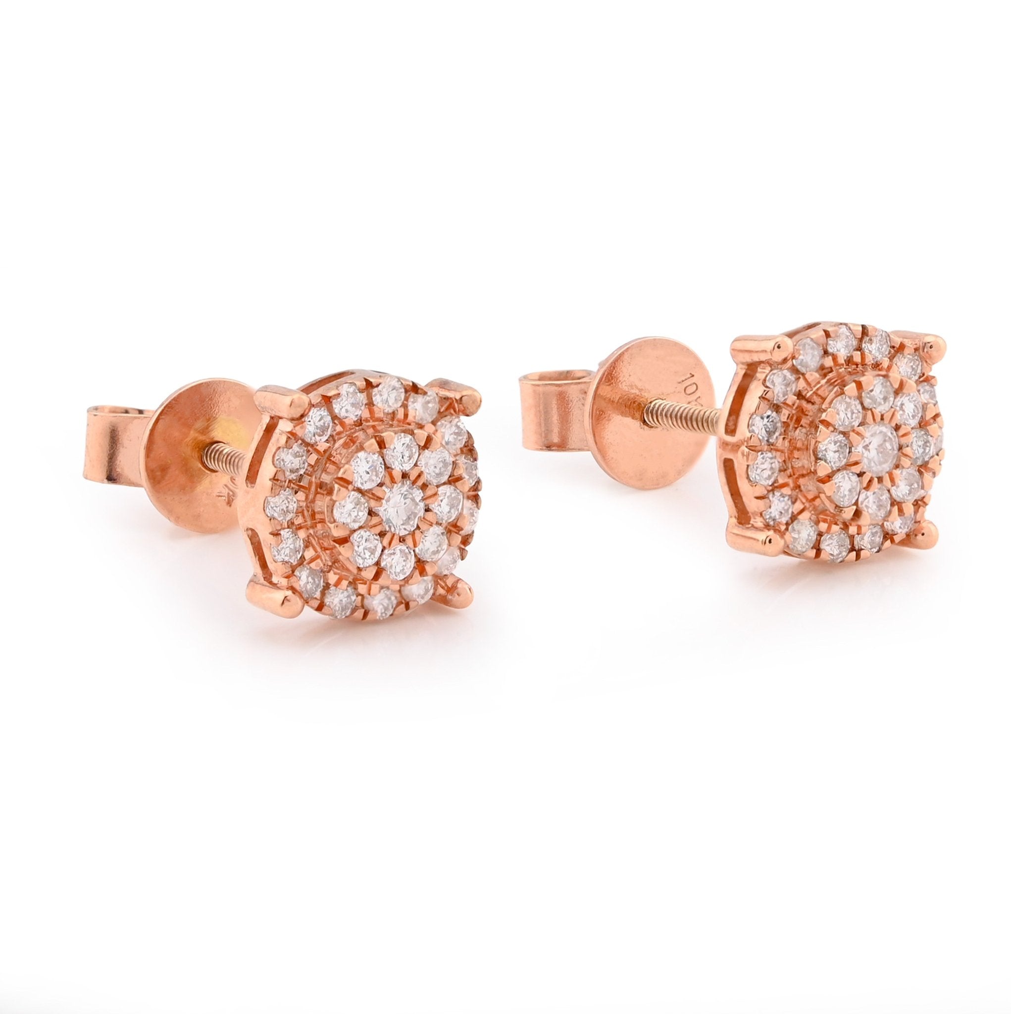 10K Rose Gold 0.44CT Round Natural Diamond Flower Cluster Halo Earrings Men Women Studs - Elite Jewelers - Earrings
