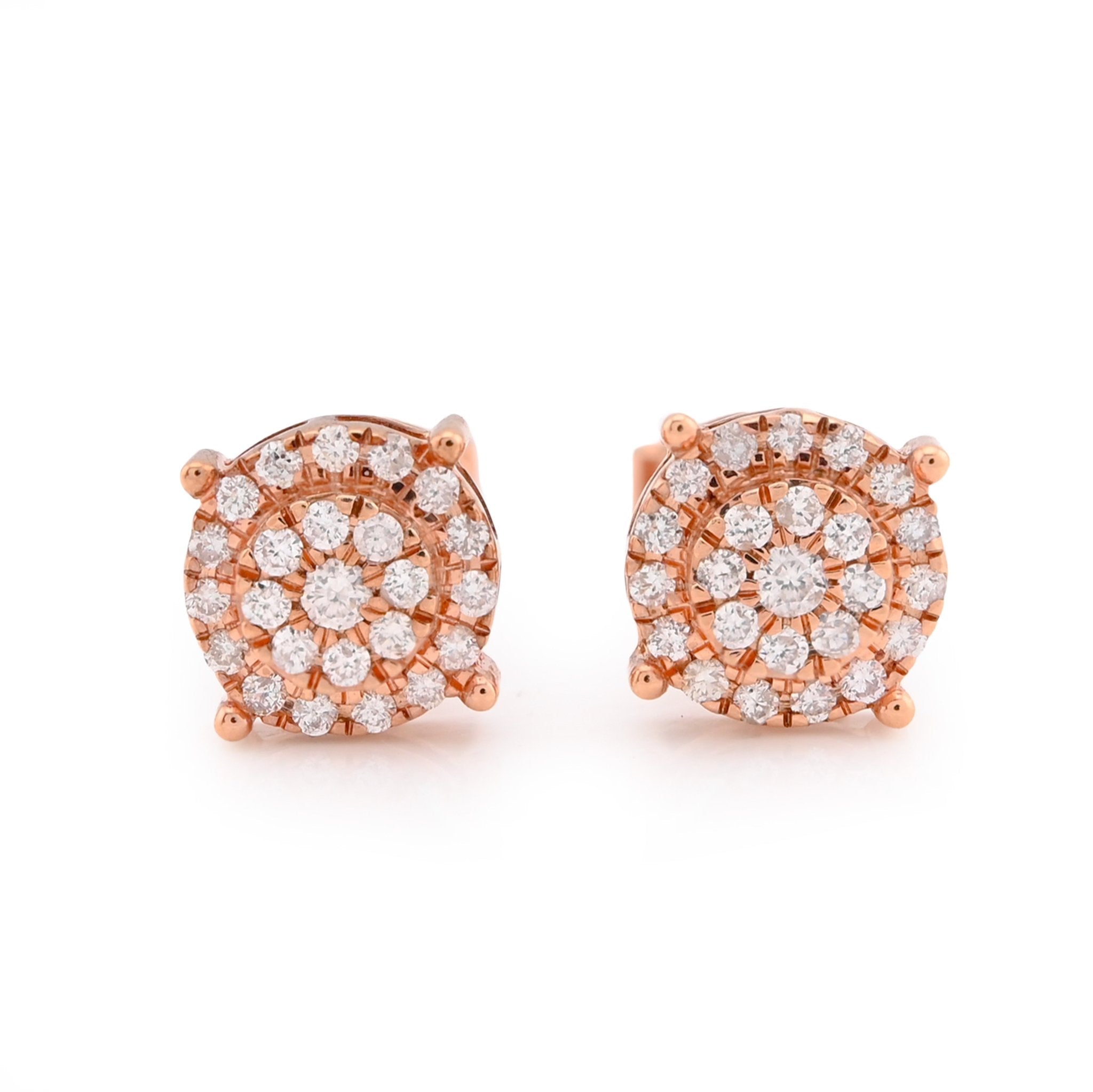 10K Rose Gold 0.44CT Round Natural Diamond Flower Cluster Halo Earrings Men Women Studs - Elite Jewelers - Earrings