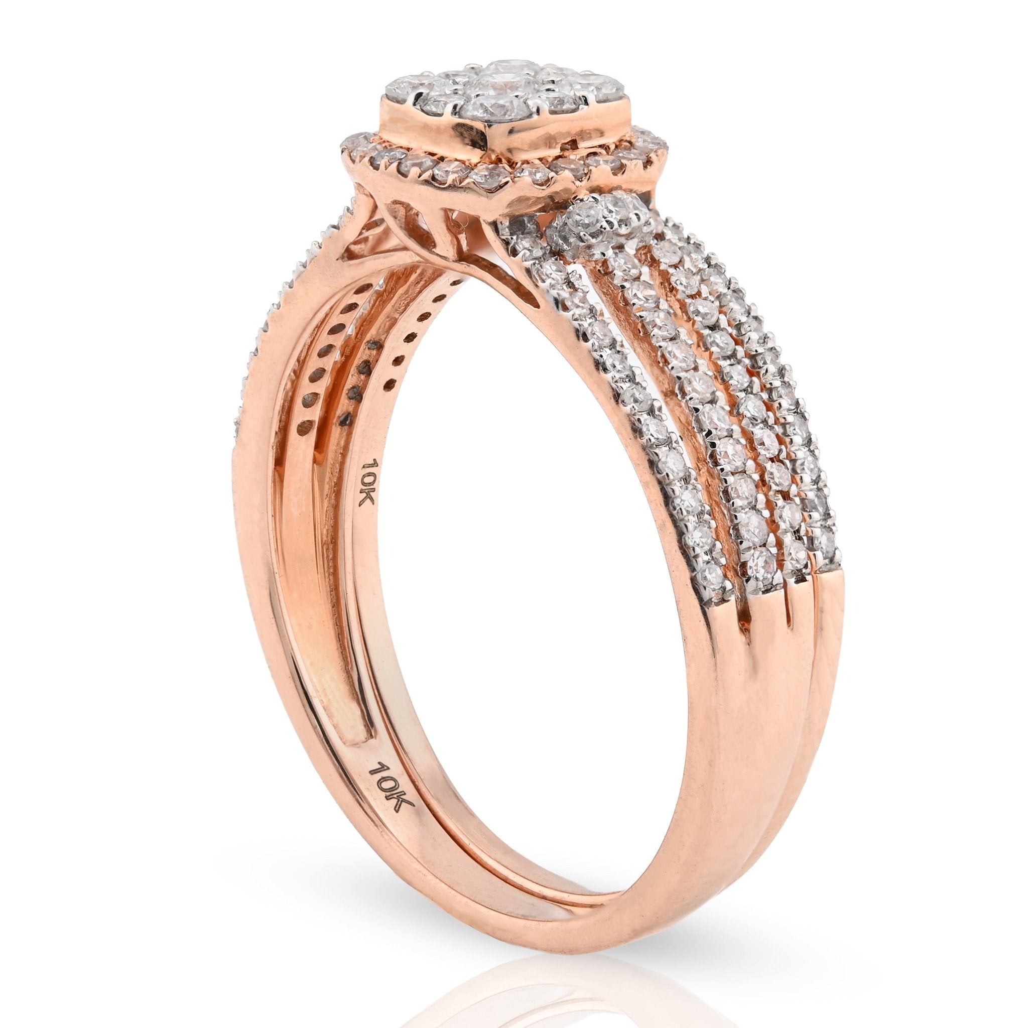 10K Rose Gold 0.50CT Natural Diamond Square 2 layer Women Wedding Ring & Band - Elite Jewelers - Rings