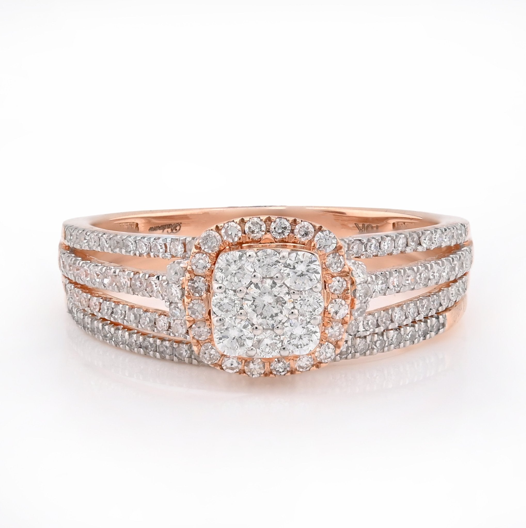 10K Rose Gold 0.50CT Natural Diamond Square 2 layer Women Wedding Ring & Band - Elite Jewelers - Rings