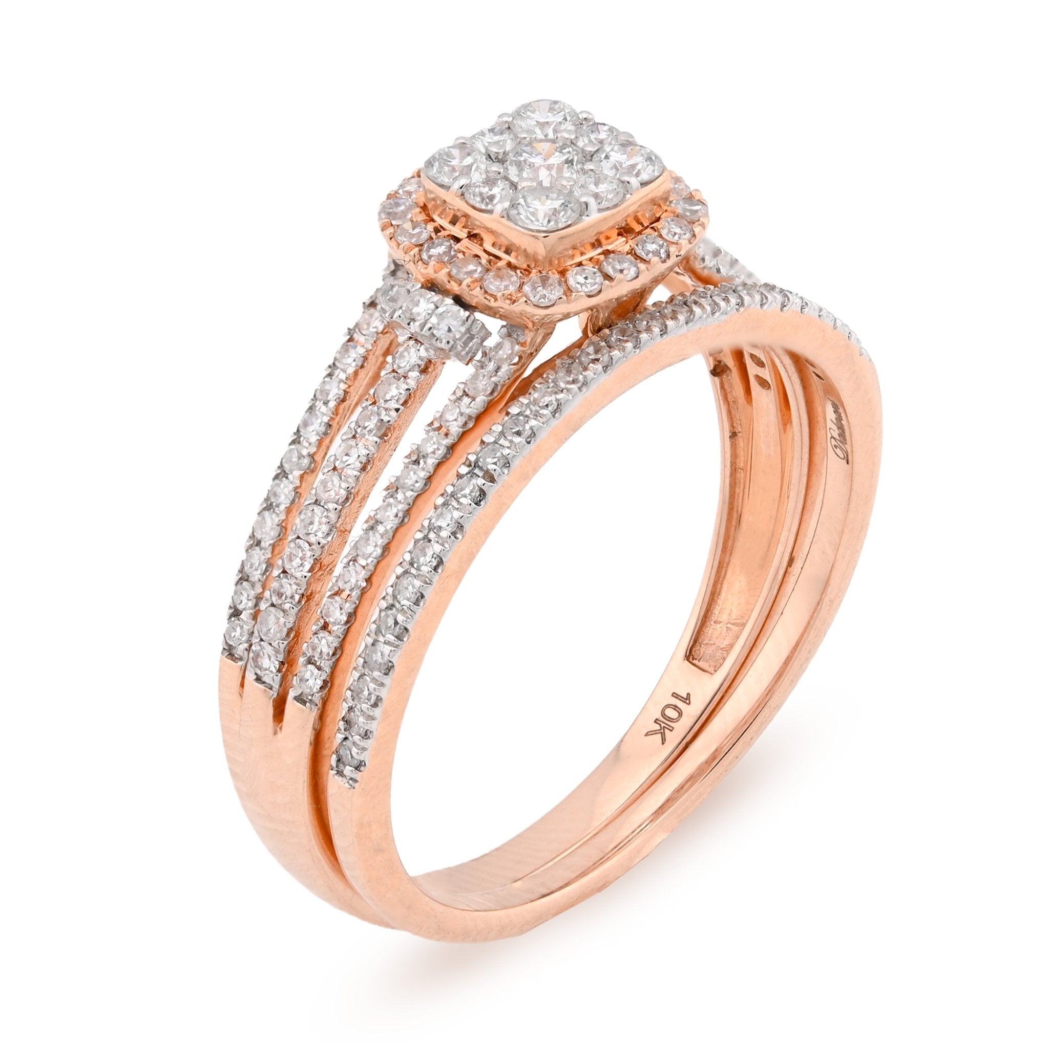 10K Rose Gold 0.50CT Natural Diamond Square 2 layer Women Wedding Ring & Band - Elite Jewelers - Rings