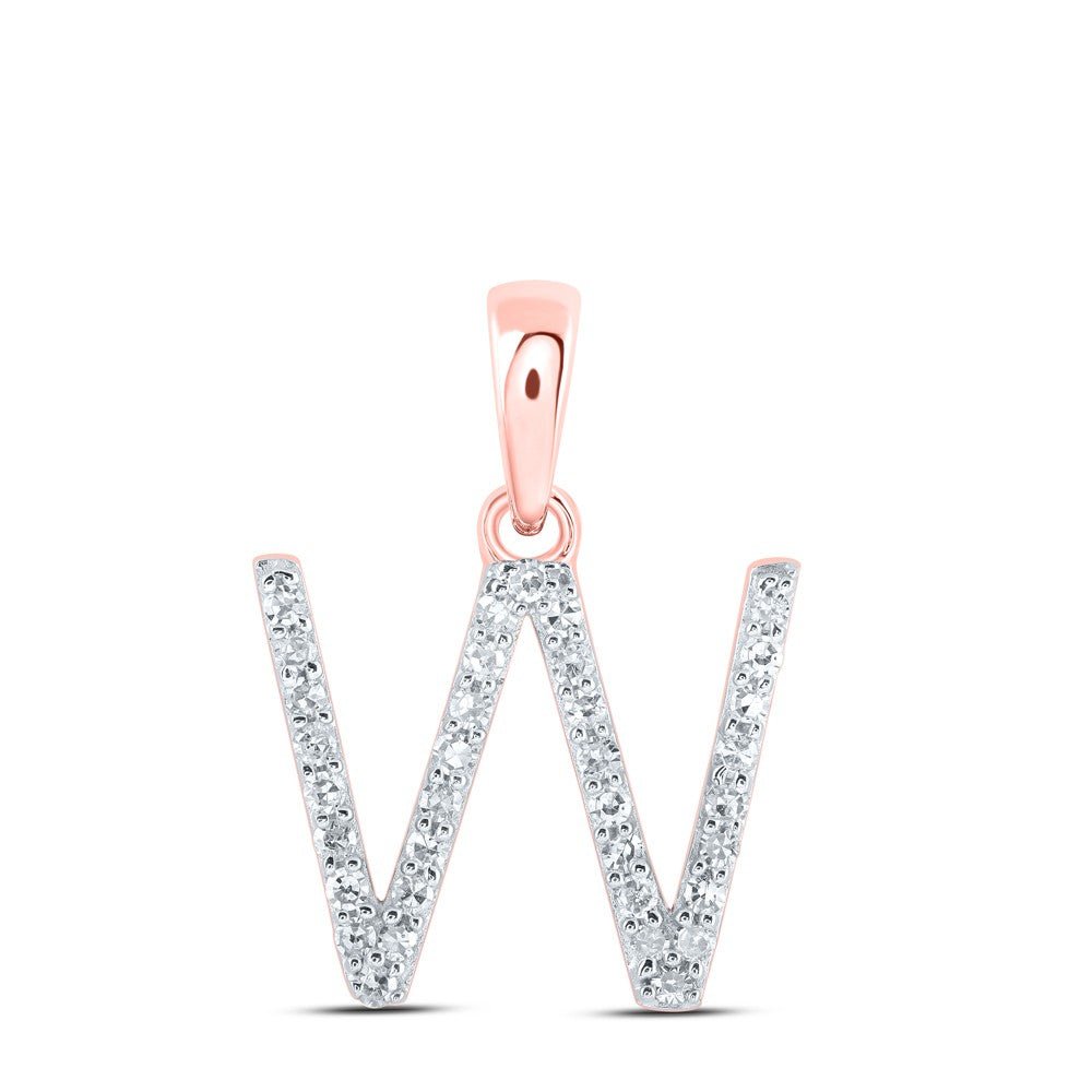 10k Rose Gold 0.81gms 0.14CTW Natural Diamond Initial "W" Letter Pendant Charm - Elite Jewelers - Charms & Pendants