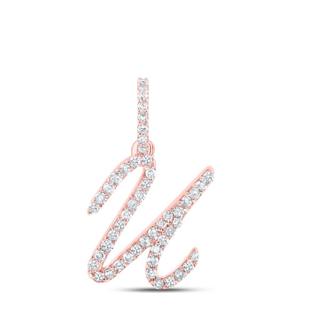 10k Rose Gold 0.83gms 0.19CTW Natural Diamond Initial "U" Letter Pendant Charm - Elite Jewelers - Charms & Pendants
