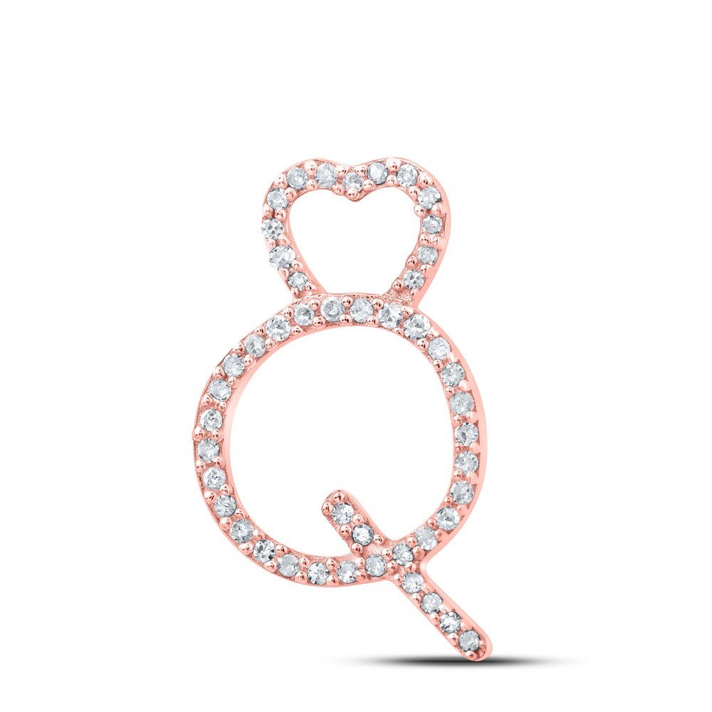 10k Rose Gold 0.93gms 0.14CTW Natural Diamond Initial "Q" Heart Pendant Charm - Elite Jewelers - Charms & Pendants