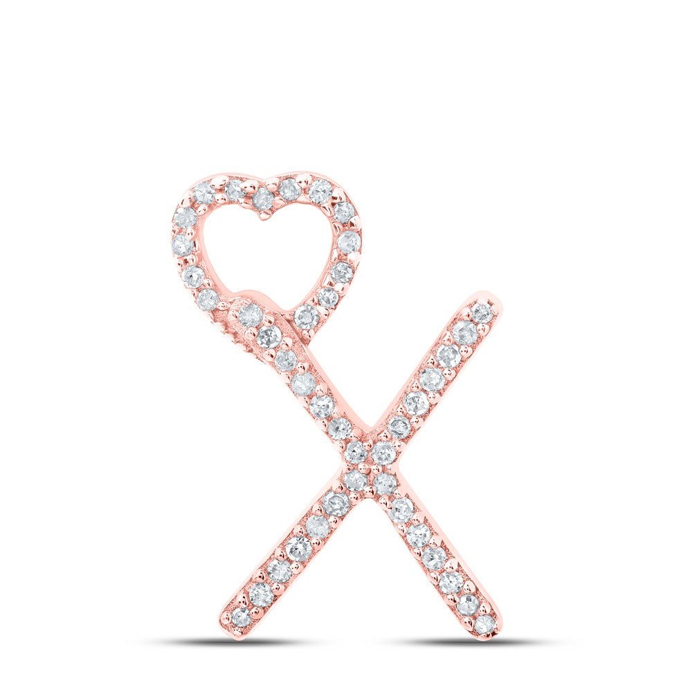 10k Rose Gold 0.99gms 0.13CTW Natural Diamond Initial "X" Heart Pendant Charm - Elite Jewelers - Charms & Pendants
