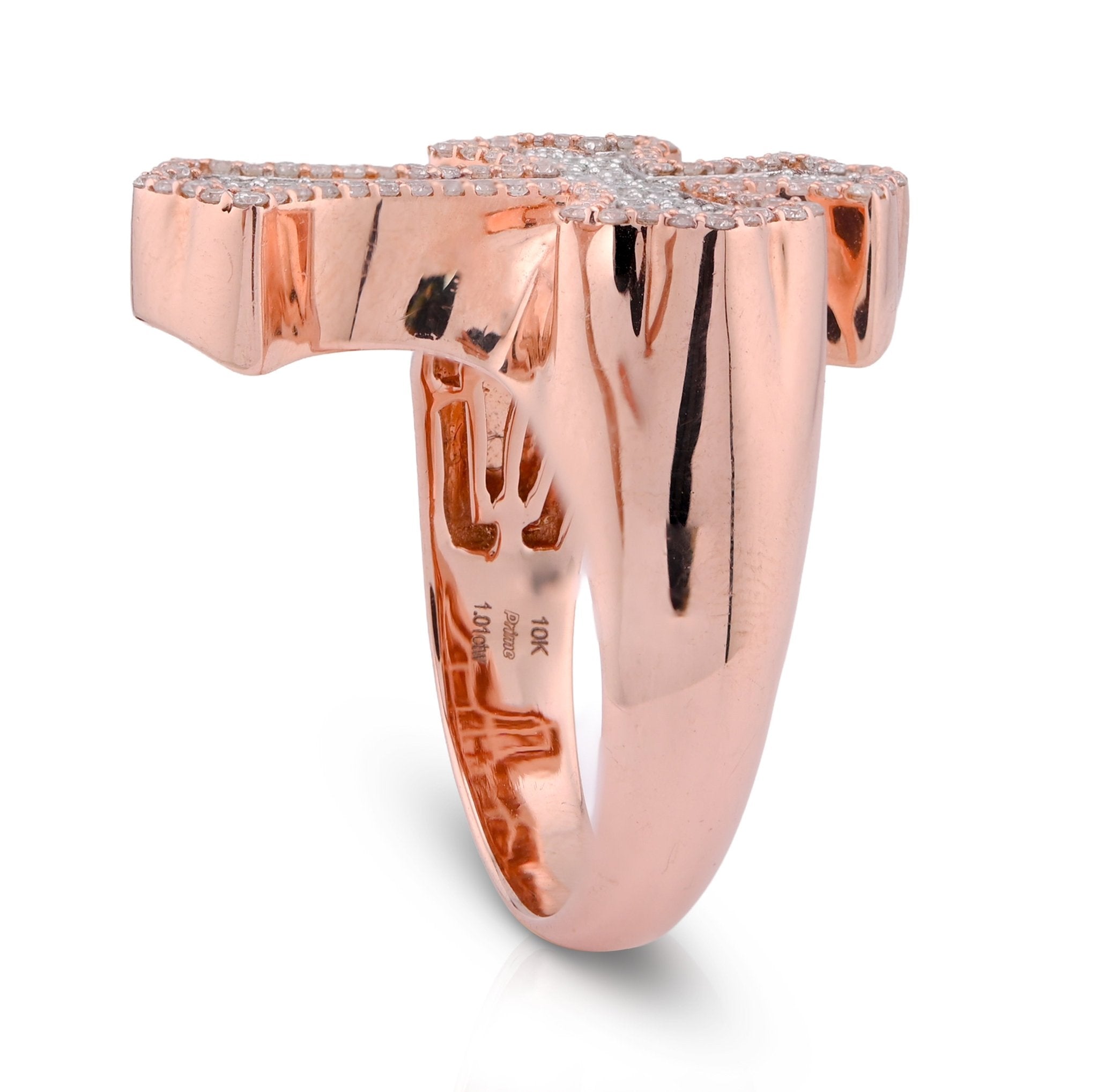 10K Rose Gold 1.01CT Natural DIamond Cross Men Pinky Ring - Elite Jewelers - Rings