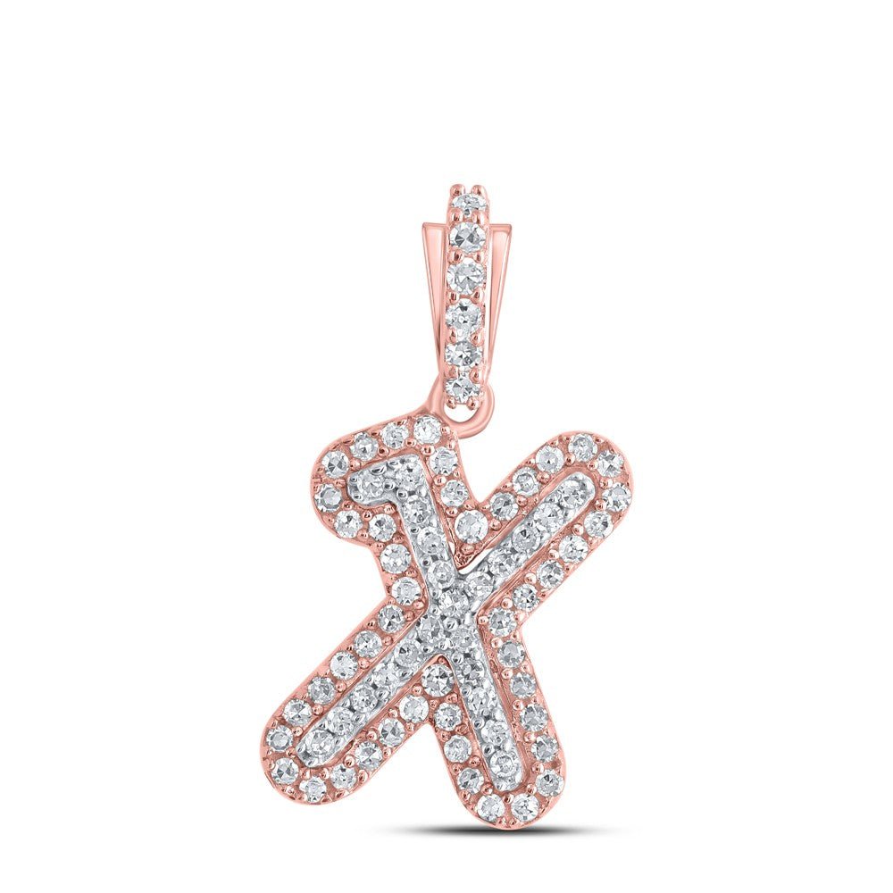10k Rose Gold 1.14gms 0.19CTW Natural Diamond Initial "X" Letter Pendant Charm - Elite Jewelers - Charms & Pendants