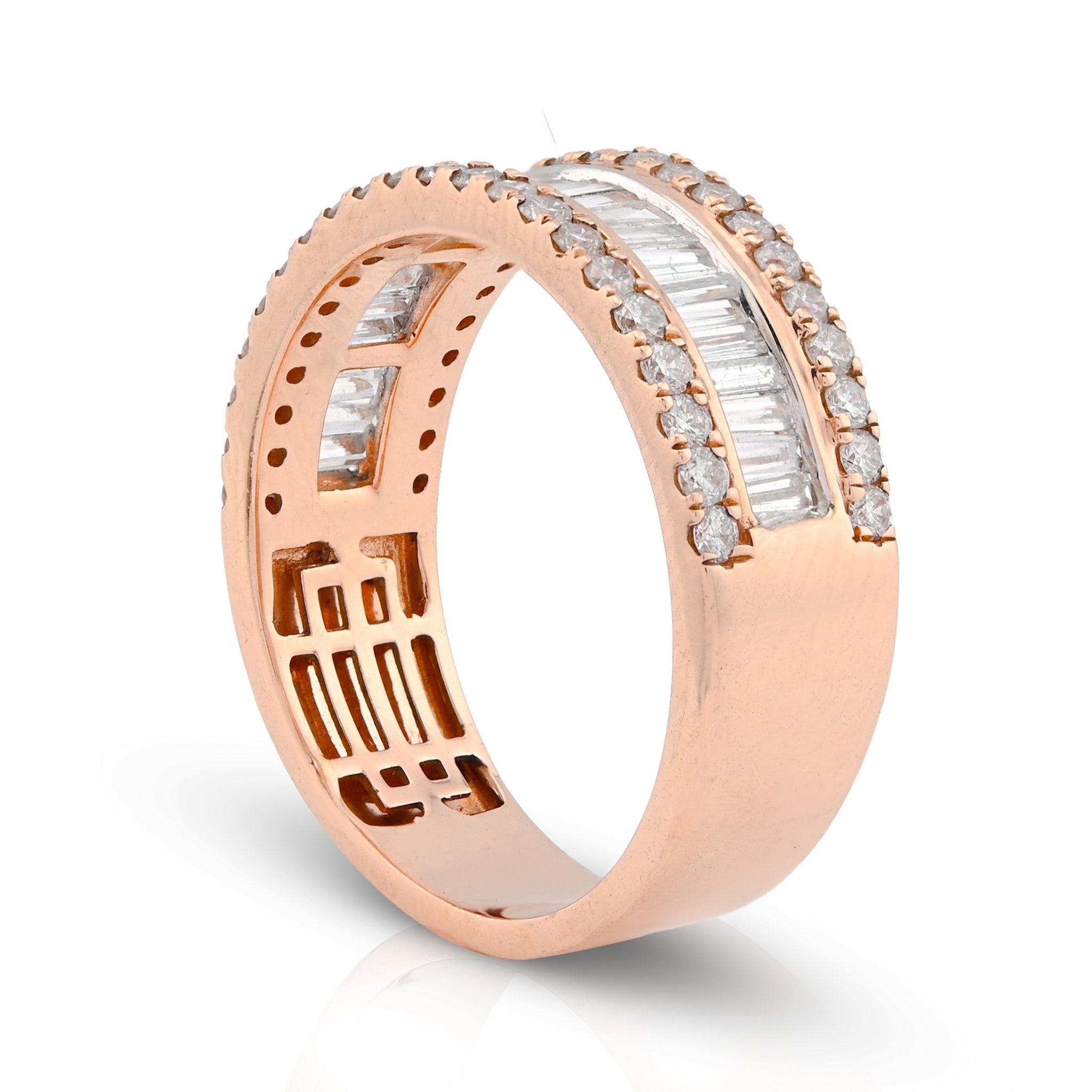 10K Rose Gold 1.15CT Natural Baguette Centre Row Men Diamond Band - Elite Jewelers - Rings