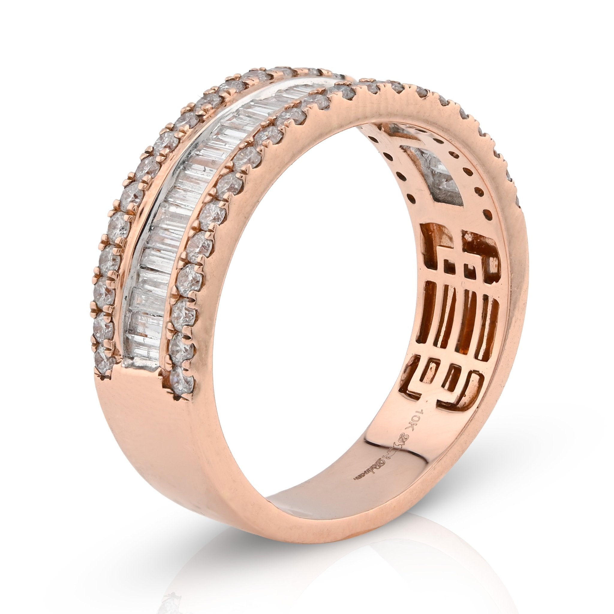 10K Rose Gold 1.15CT Natural Baguette Centre Row Men Diamond Band - Elite Jewelers - Rings