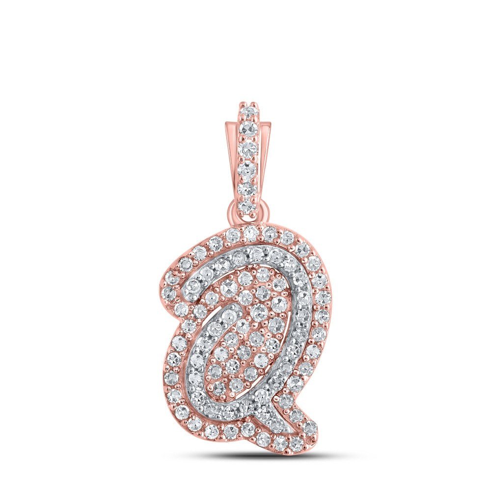 10k Rose Gold 1.19gms 0.22CTW Natural Diamond Initial "Q" Letter Pendant Charm - Elite Jewelers - Charms & Pendants