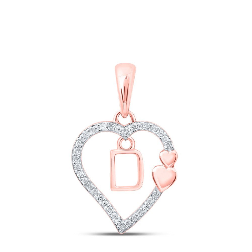 10k Rose Gold 1.22gms 0.11CTW Natural Diamond Initial "D" Heart Pendant Charm - Elite Jewelers - Charms & Pendants