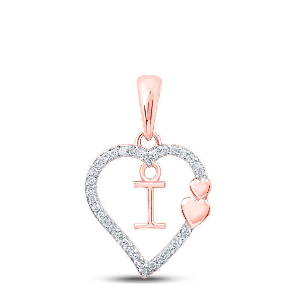 10k Rose Gold 1.24gms 0.1CTW Natural Diamond Initial "I" Heart Pendant Charm - Elite Jewelers - Charms & Pendants