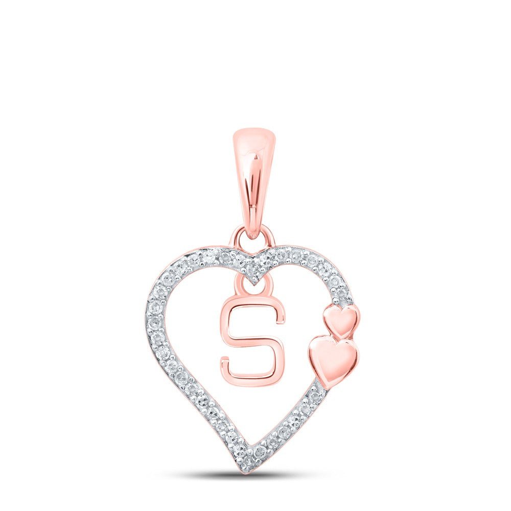 10k Rose Gold 1.24gms 0.1CTW Natural Diamond Initial "S" Heart Pendant Charm - Elite Jewelers - Charms & Pendants