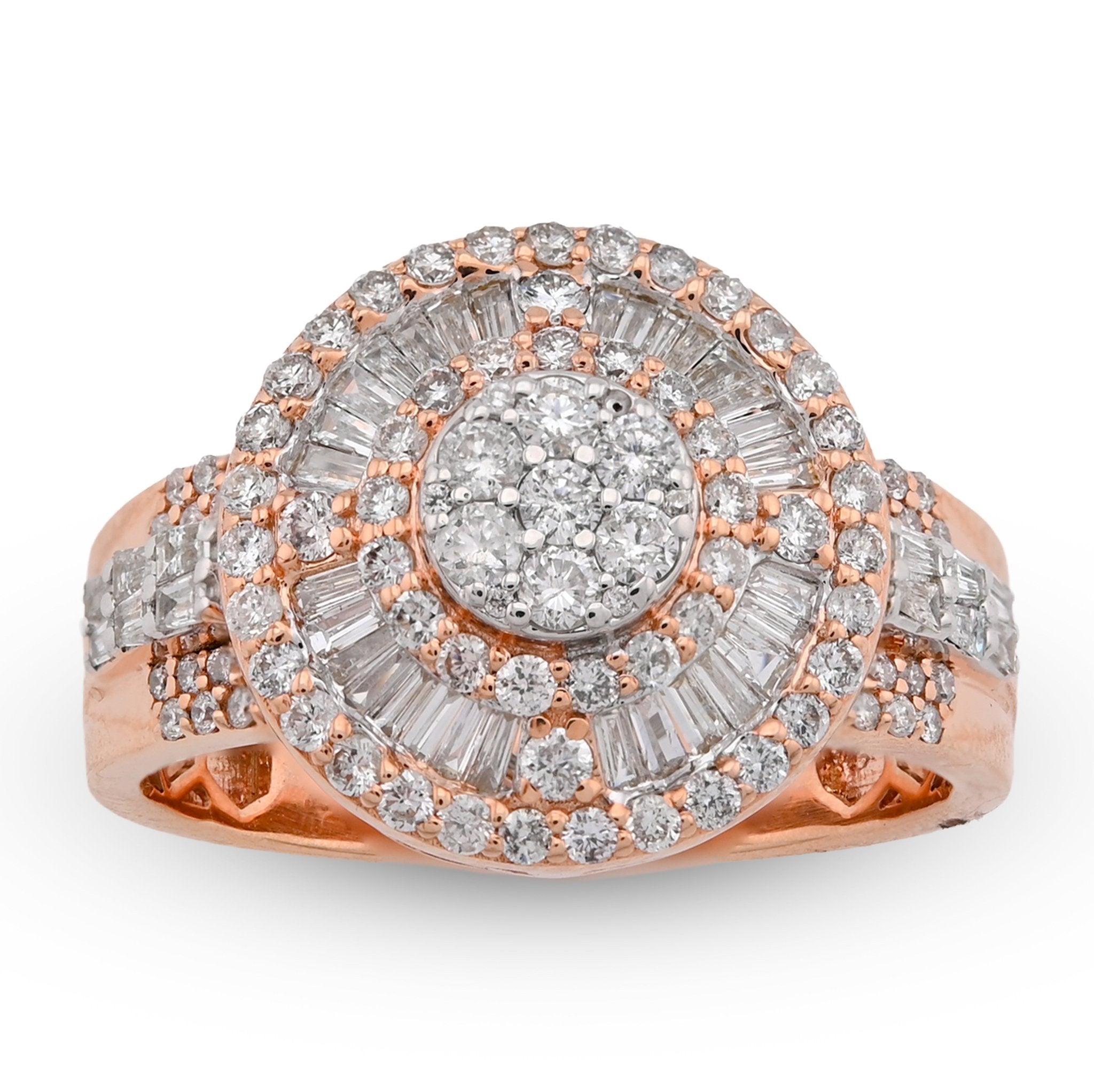 10K Rose Gold 1.25CT Round/Baguette Halo Flower Cluster Natural Diamond Men Pinky Ring - Elite Jewelers - Rings