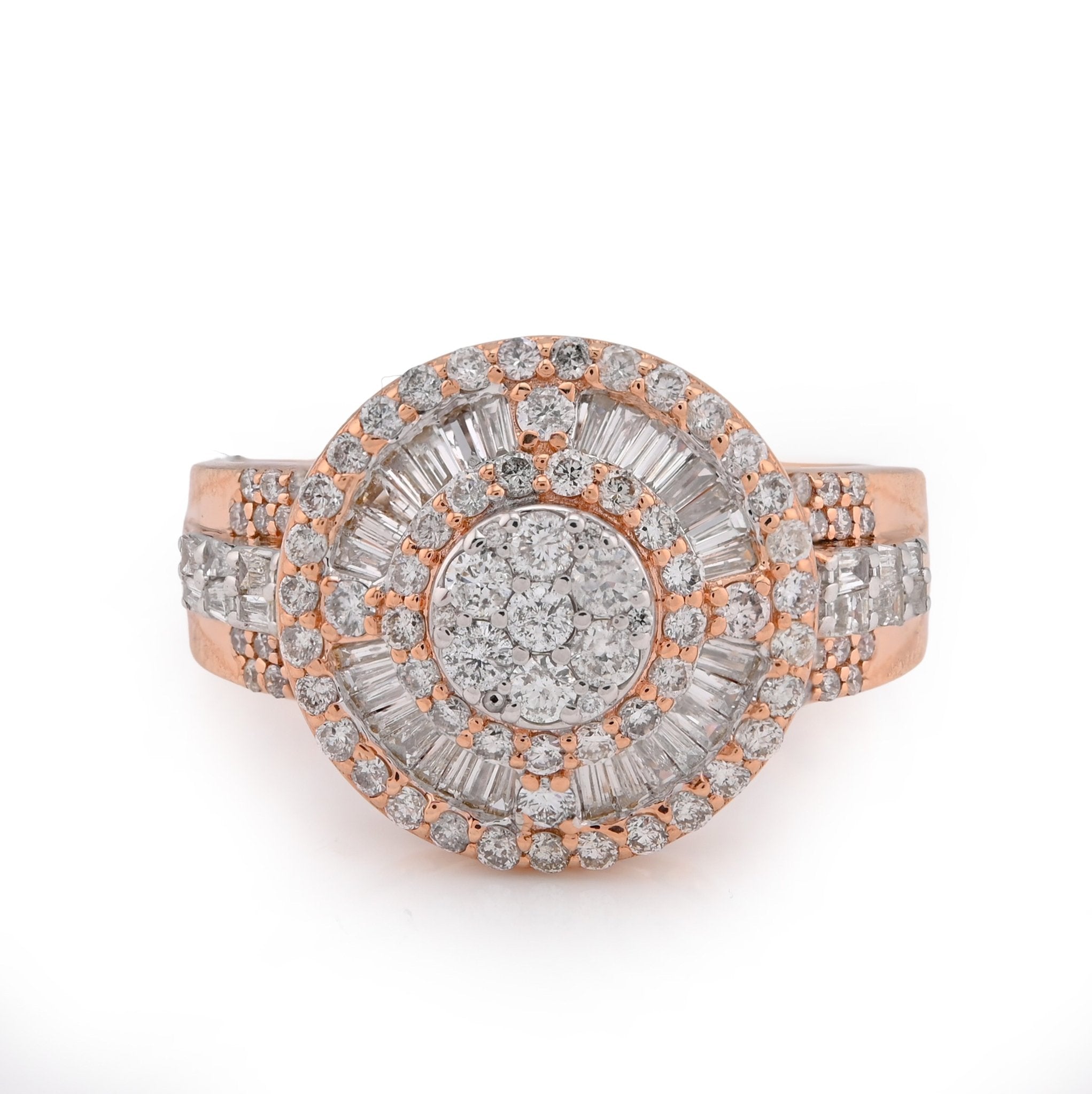 10K Rose Gold 1.25CT Round/Baguette Halo Flower Cluster Natural Diamond Men Pinky Ring - Elite Jewelers - Rings