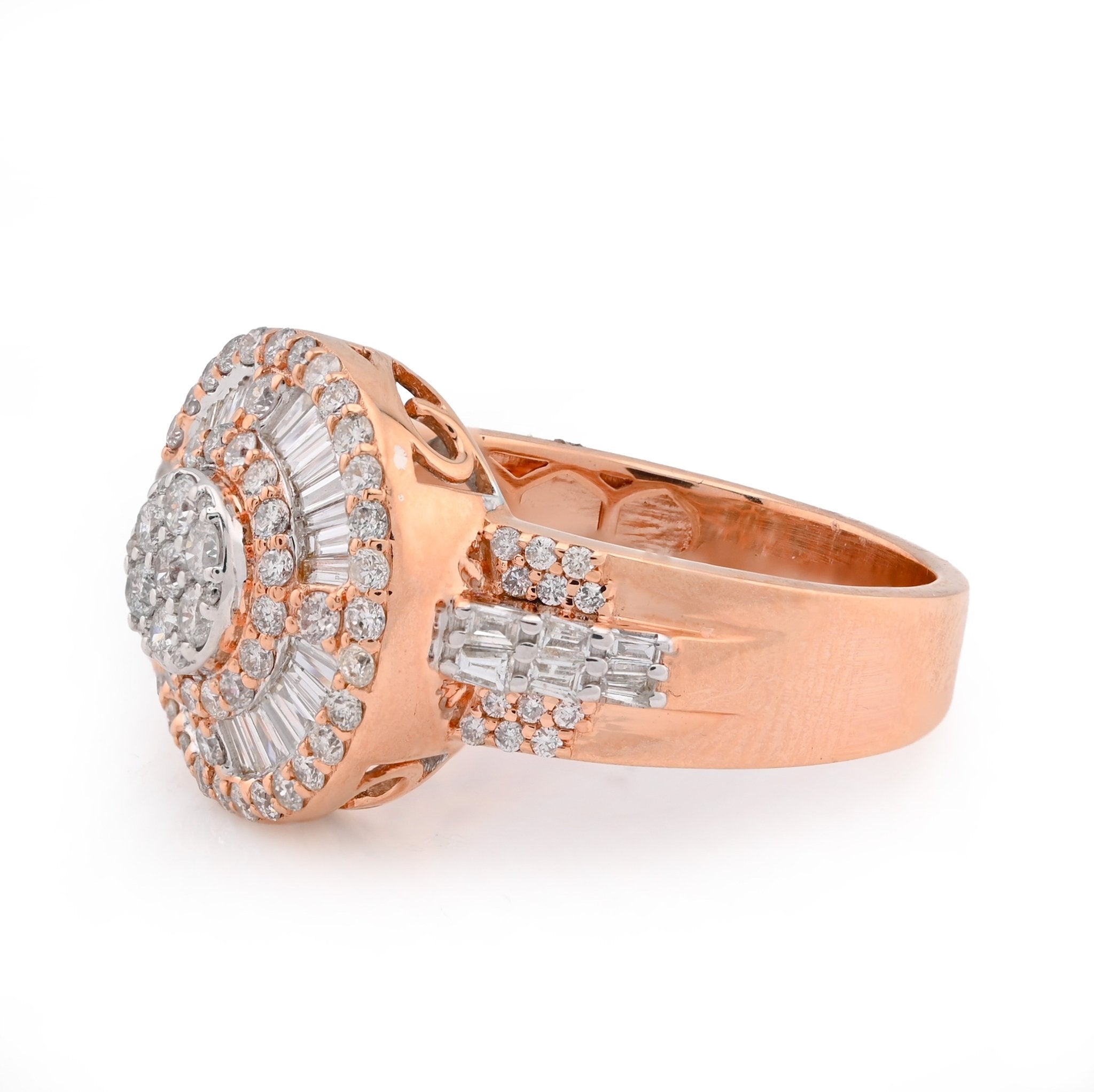 10K Rose Gold 1.25CT Round/Baguette Halo Flower Cluster Natural Diamond Men Pinky Ring - Elite Jewelers - Rings