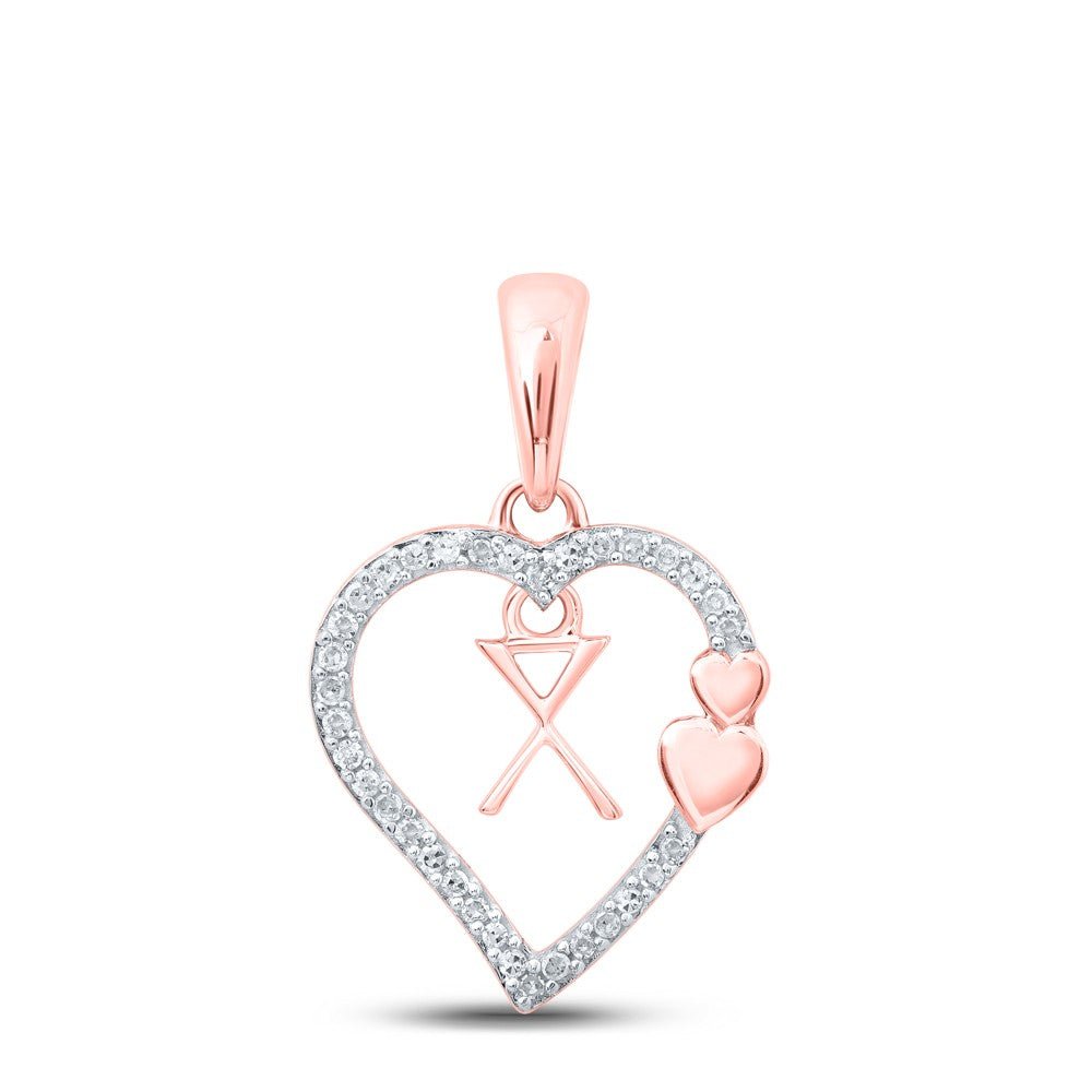 10k Rose Gold 1.25gms 0.1CTW Natural Diamond Initial "X" Heart Pendant Charm - Elite Jewelers - Charms & Pendants