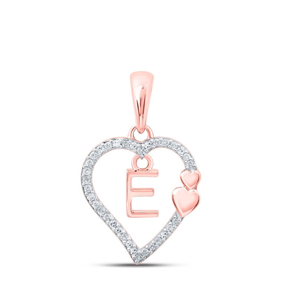 10k Rose Gold 1.28gms 0.1CTW Natural Diamond Initial "E" Heart Pendant Charm - Elite Jewelers - Charms & Pendants