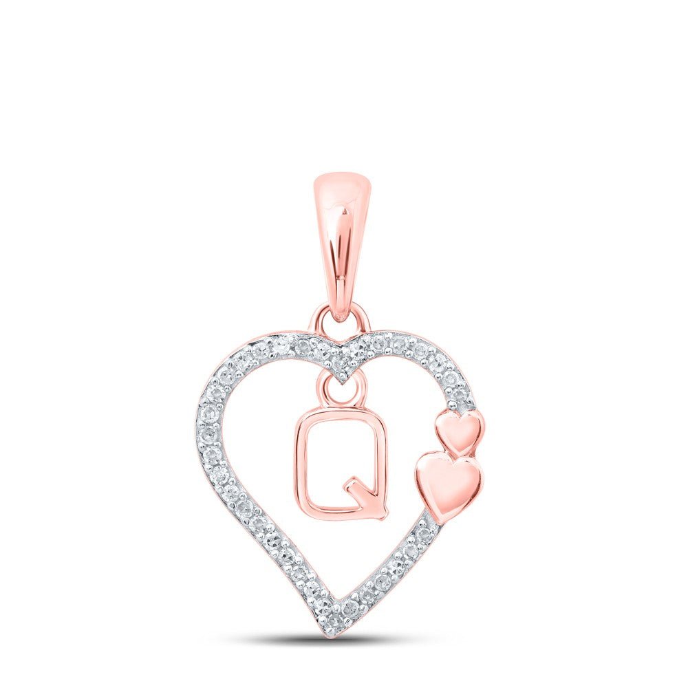 10k Rose Gold 1.32gms 0.1CTW Natural Diamond Initial "Q" Heart Pendant Charm - Elite Jewelers - Charms & Pendants