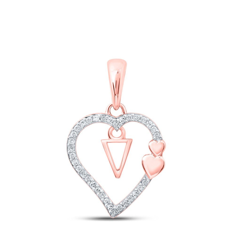 10k Rose Gold 1.34gms 0.1CTW Natural Diamond Initial "V" Heart Pendant Charm - Elite Jewelers - Charms & Pendants