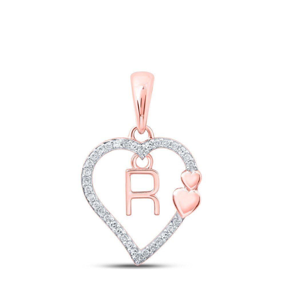 10k Rose Gold 1.3gms 0.1CTW Natural Diamond Initial "R" Heart Pendant Charm - Elite Jewelers - Charms & Pendants
