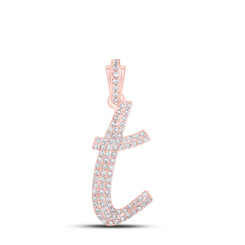 10k Rose Gold 1.44gms 0.35CTW Natural Diamond Initial "T" Letter Pendant Charm - Elite Jewelers - Charms & Pendants