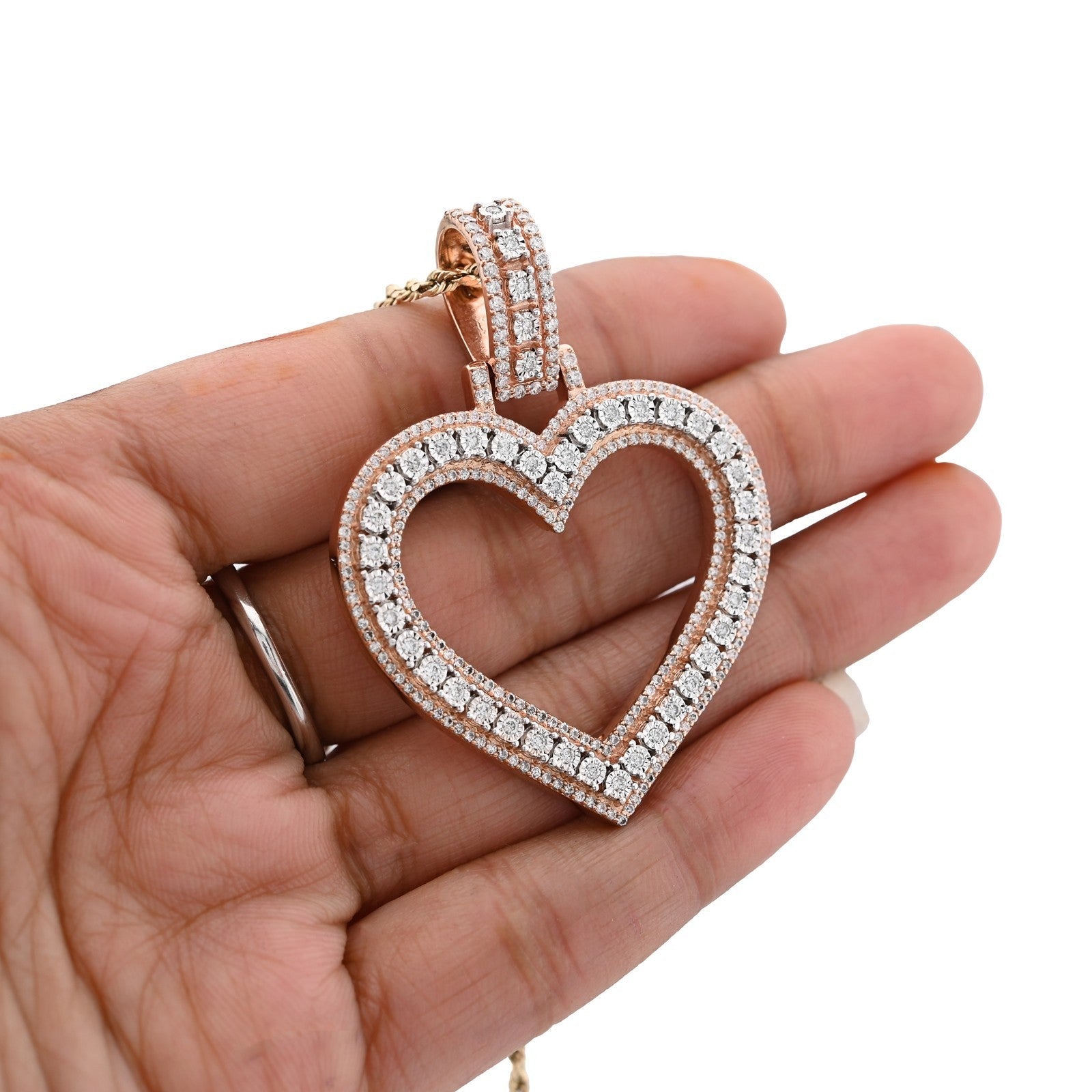 10k Rose Gold 1.5CTW Natural Diamond Heart Shaped Pendant For Womens 19.8g Charm - Elite Jewelers - Charms & Pendants
